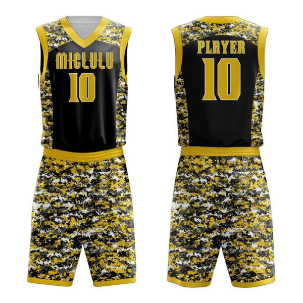 Elite Camouflage Yellow Basketball Uniform Shorts & Sleeveless Shirt Set