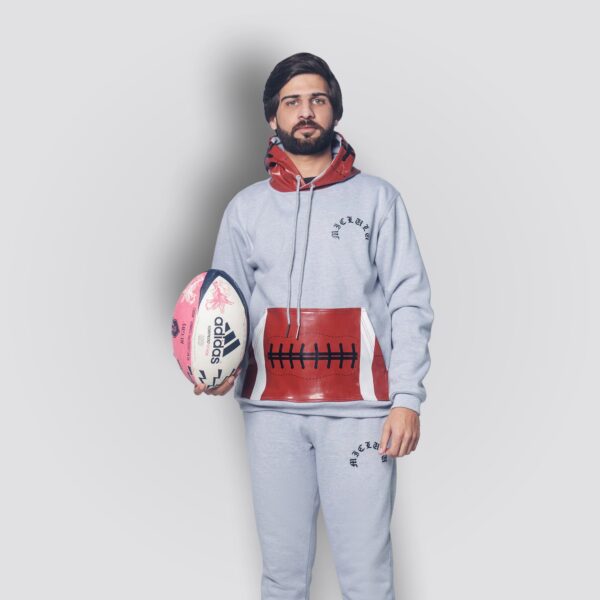 Printed Rugby Hoodie with Printed Hoodie & Trouser Cap Cotton Fleece