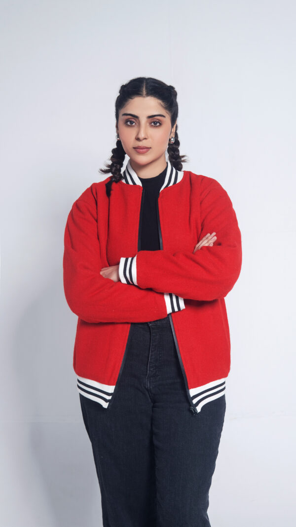 Red Woolen Zipper Jacket - Image 2