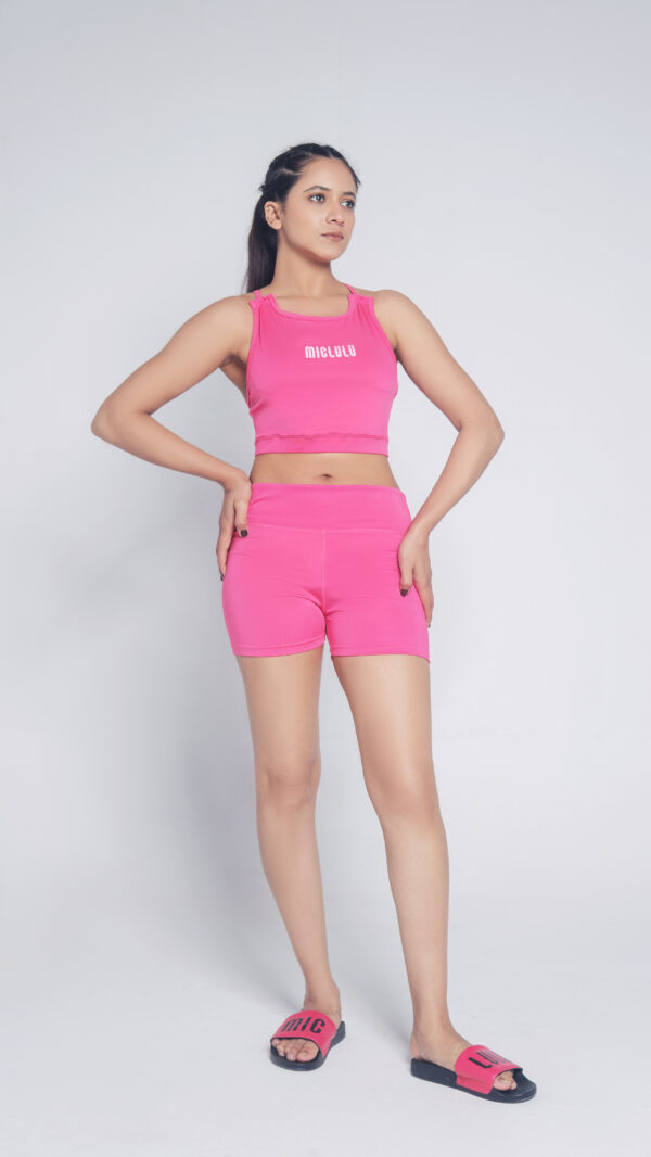 Lycra Sports Bra & Shorts Pink - Image 2