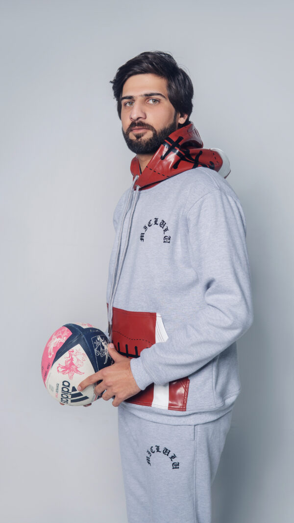 Printed Rugby Hoodie with Printed Hoodie & Trouser Cap Cotton Fleece - Image 2